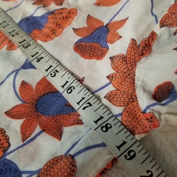 Gretchen Scott Floral Print Tunic Top Cotton White Blue Orange Size Small - Picture 7 of 8